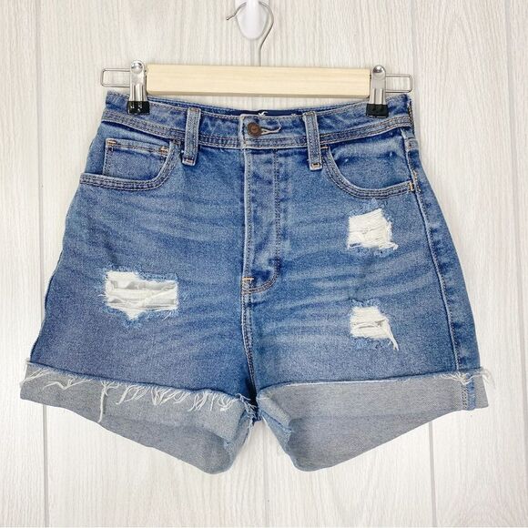 Hollister Pants - Hollister | Button Fly Distressed Curvy Ultra High Rise Mom Short Size 25 / 1